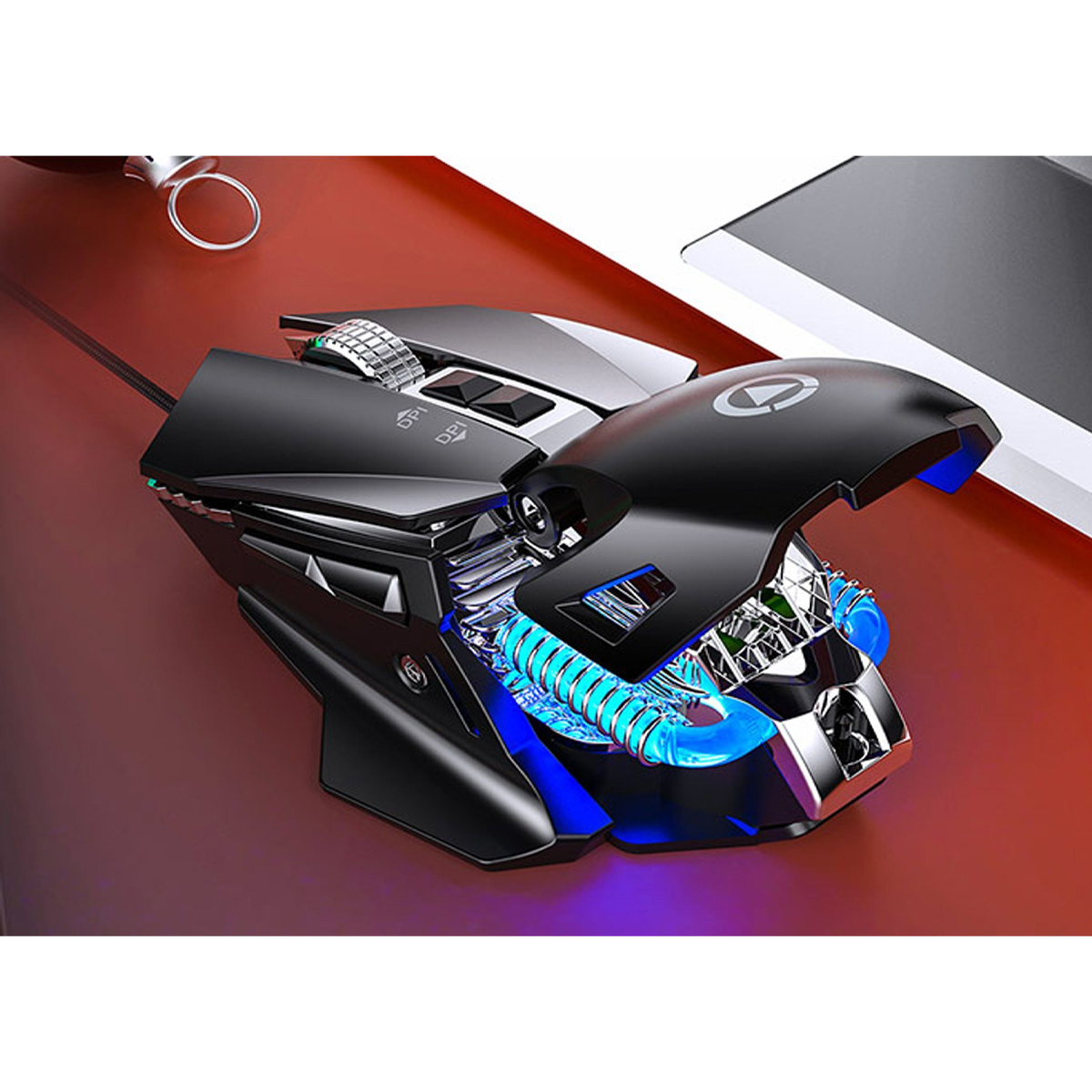 KINSI Gaming-Maus, Maus, Einstellbare schwarz Gaming-Maus, Hörbar Kabelgebunden DPI, Coole