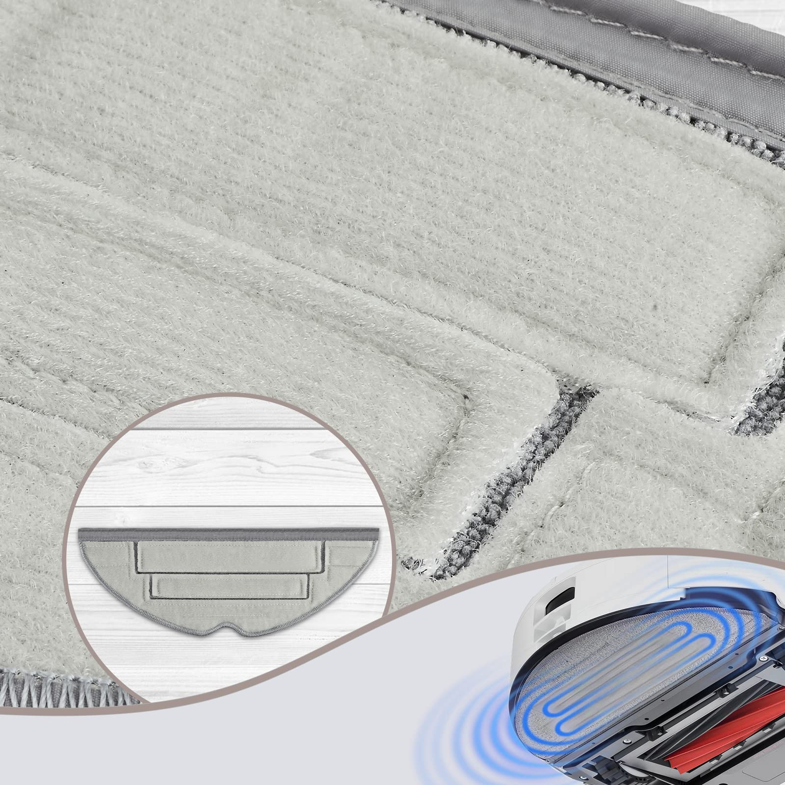 Zbliżenie na pad czyszczący i elementy wewnętrzne robota sprzątającego.