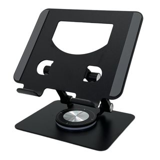 Soporte para tablet  - Soporte plegable giratorio de aleación de aluminio de 360 grados para teléfonos móviles y tabletas BYTELIKE, negro