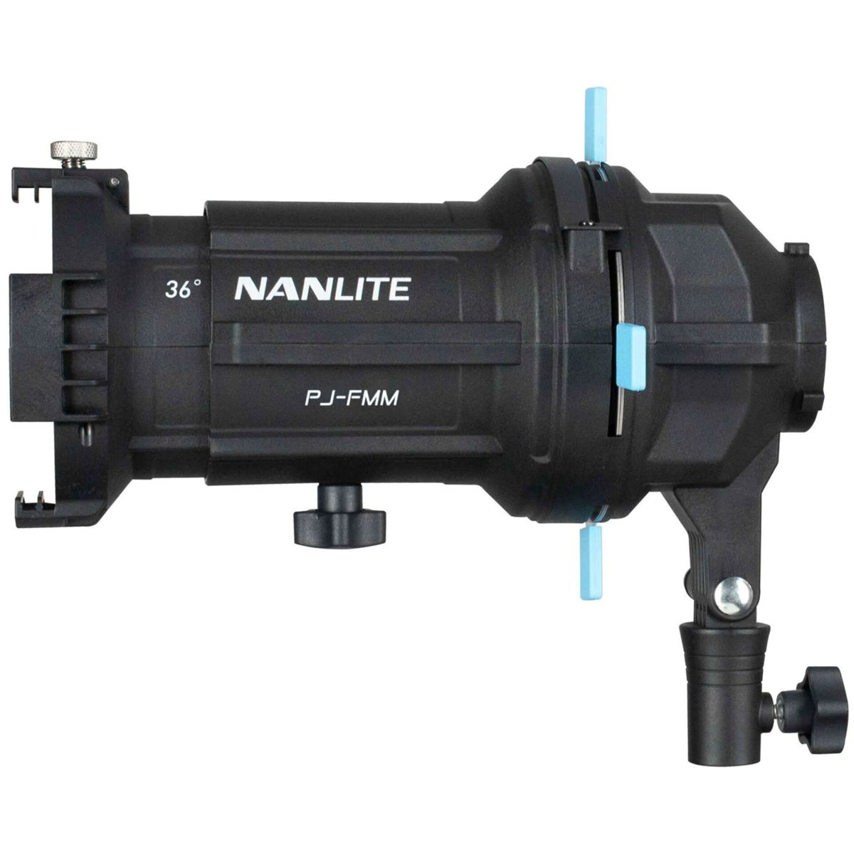 Schwarzes und blaues Nanlite-Licht mit dem Markennamen auf der Seite.