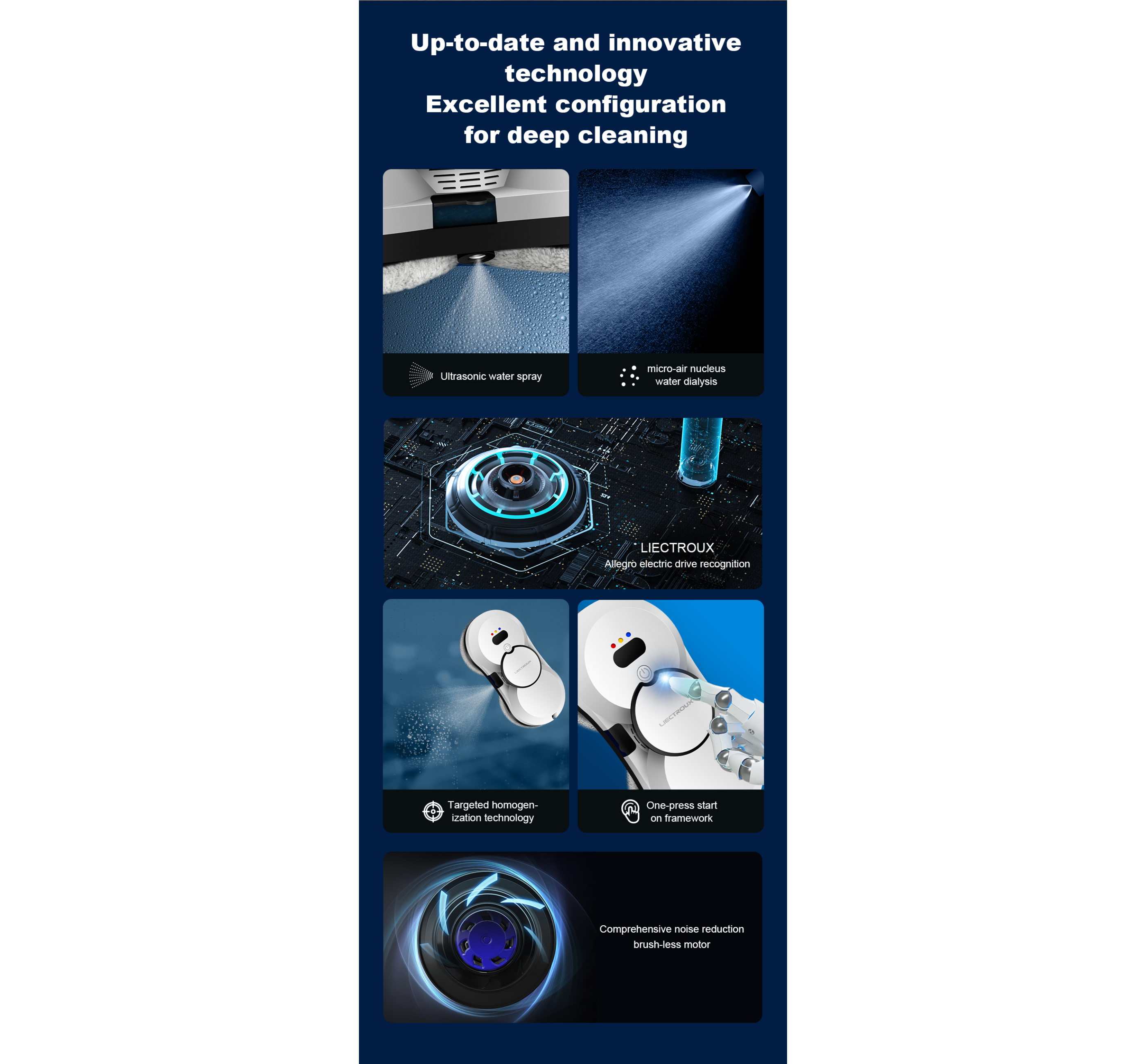 Infografik eines Roboter-Staubsaugers, mit blauen und weißen Elementen.