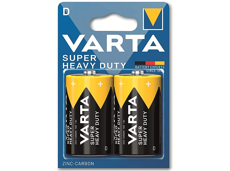 VARTA Batterie Zink-Kohle, Mono, D, R20, 1.5V, Superlife, 2 Stück Zink-Kohle Batterie