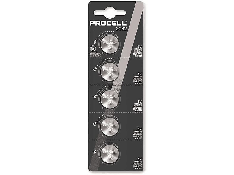 DURACELL Lithium-Knopfzelle CR2032, 3V, 5 Batterien Stück Lithium