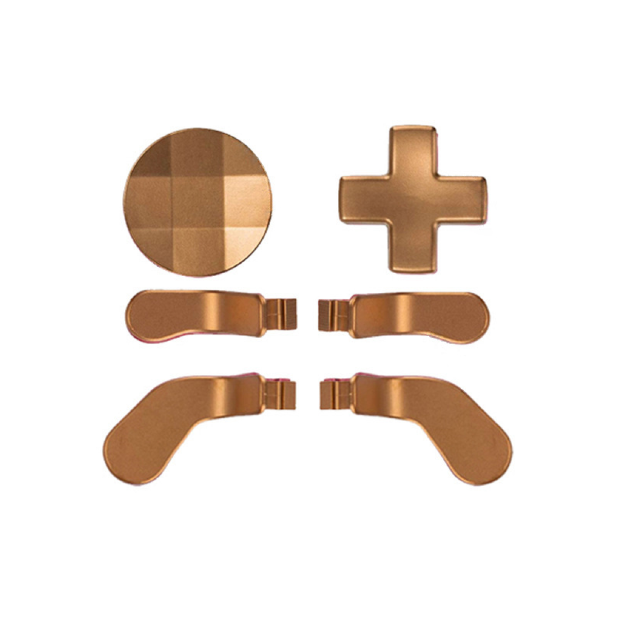 Set di pulsanti controller color oro tra cui un cerchio, un più e due cappucci joystick.
