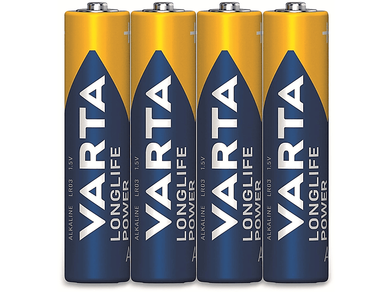 VARTA Batterie Alkaline, Micro, AAA, LR03, 1.5V, Longlife Power, 4 Stück Alkaline Batterie