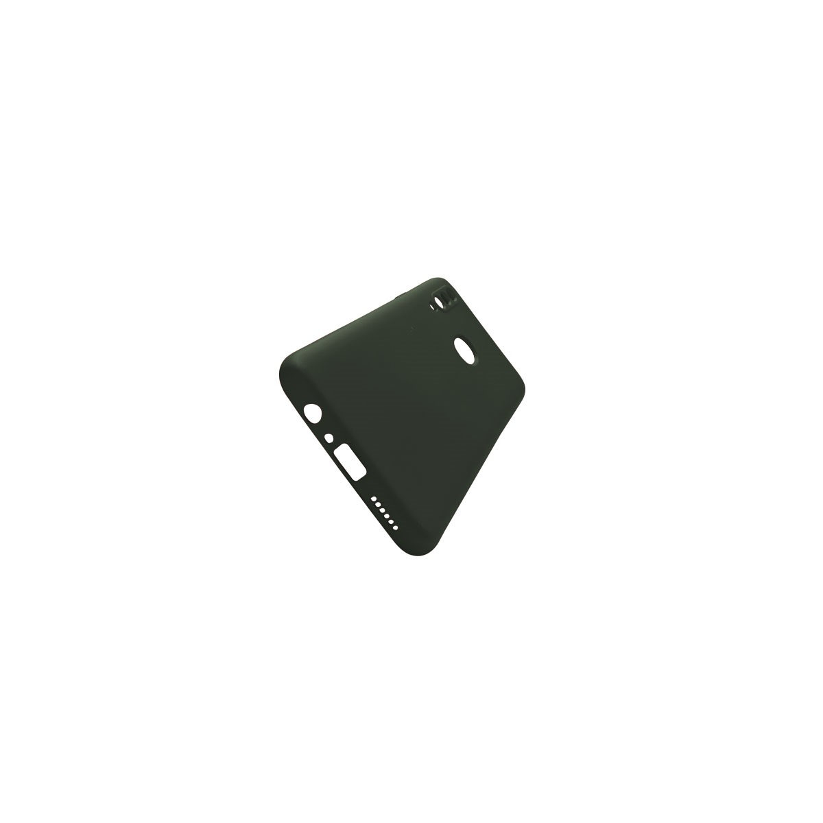 Eine schwarze Telefonhülle, abgewinkelt, zeigt Anschlüsse für Kamera und Lautsprecher. Weißer Hintergrund.