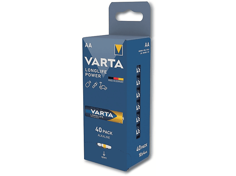 VARTA Batterie Alkaline, Mignon, AA, LR06, 1.5V, Longlife Power, 40 Stück Alkaline Batterie