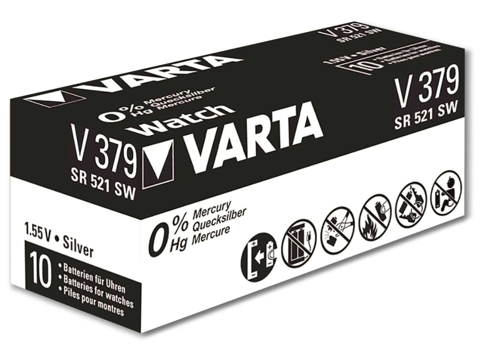 VARTA Knopfzelle Oxide, 10 Knopfzelle SR63, 1.55V, Stück 379 Silver Silberoxid
