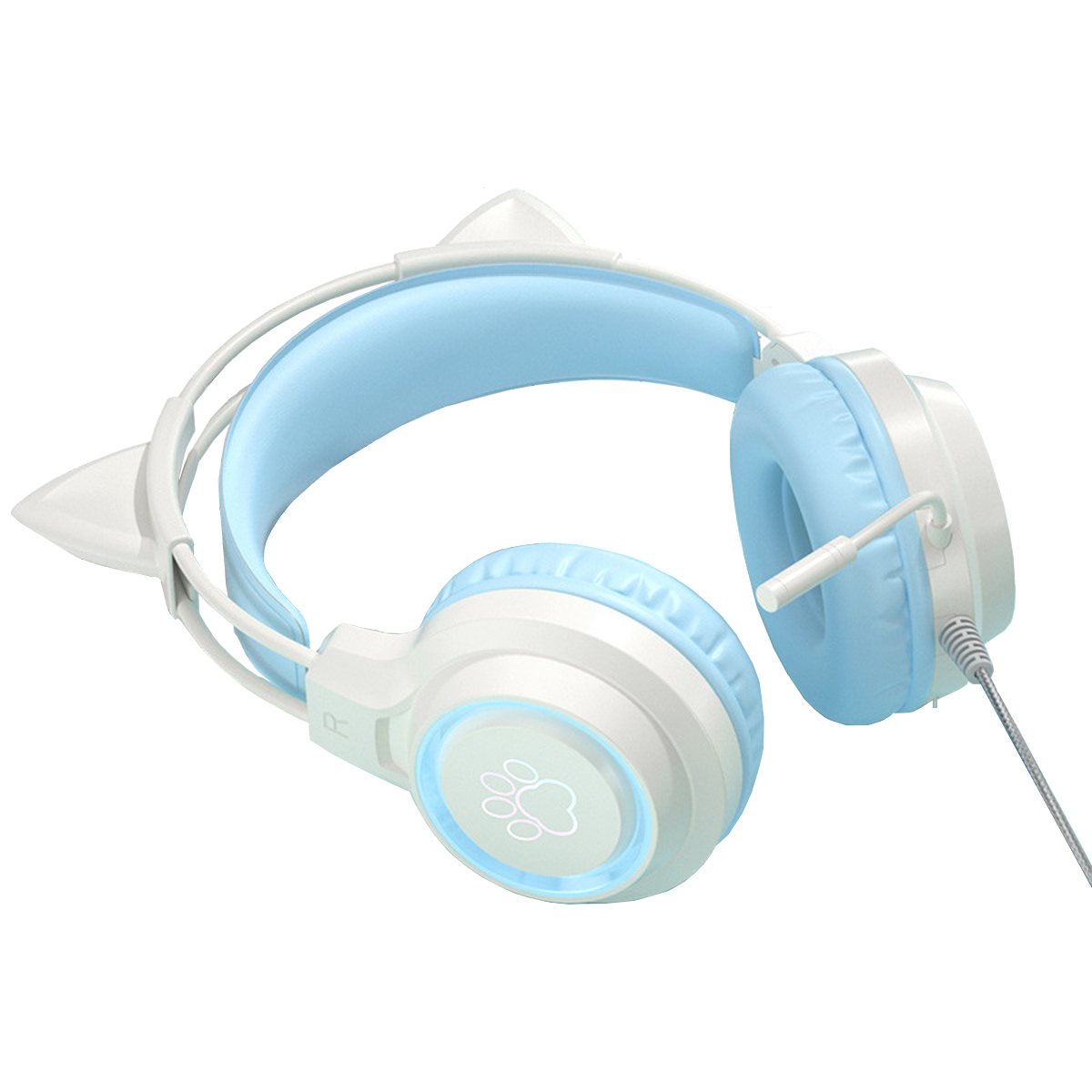 KINSI Gaming-Headset mit Katzenohren, Over-Ear-Kopfhörer, abnehmbar, Katzenohren sind blau Kopfhörer Die Over-ear