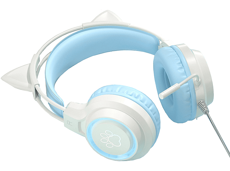 KINSI Gaming-Headset mit Katzenohren, Over-Ear-Kopfhörer, Die Katzenohren sind abnehmbar, Over-ear Kopfhörer blau | HiFi-Kopfhörer