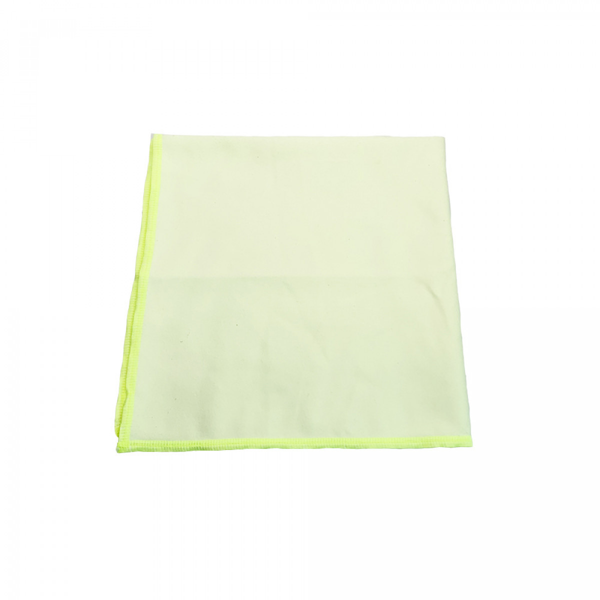 Żółta ściereczka z mikrofibry z neonowo-żółtą obwódką. Ściereczka jest złożona w kwadrat i leży na białym tle.