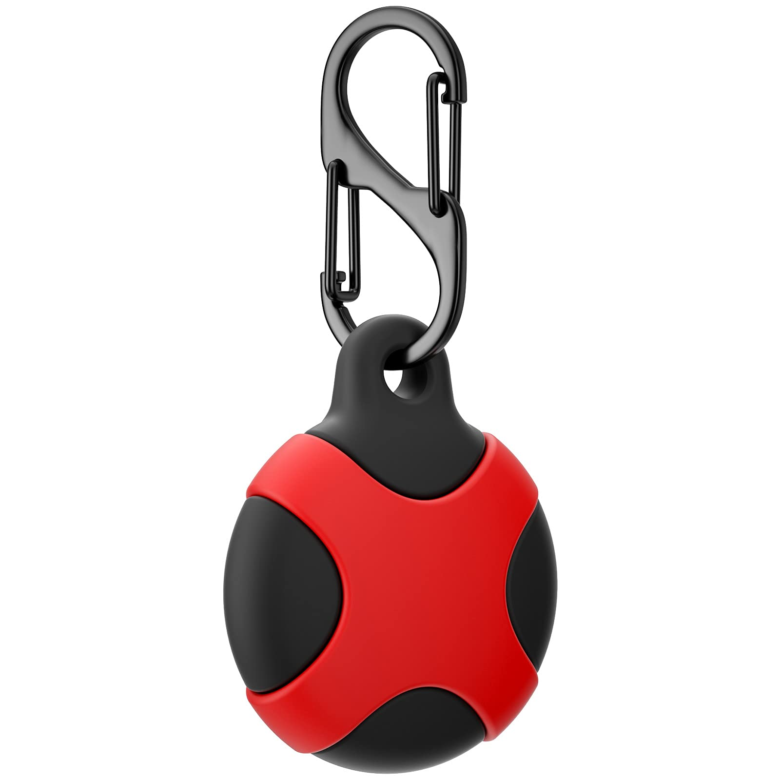A black and red key tracker with a carabiner clip, against a white background.