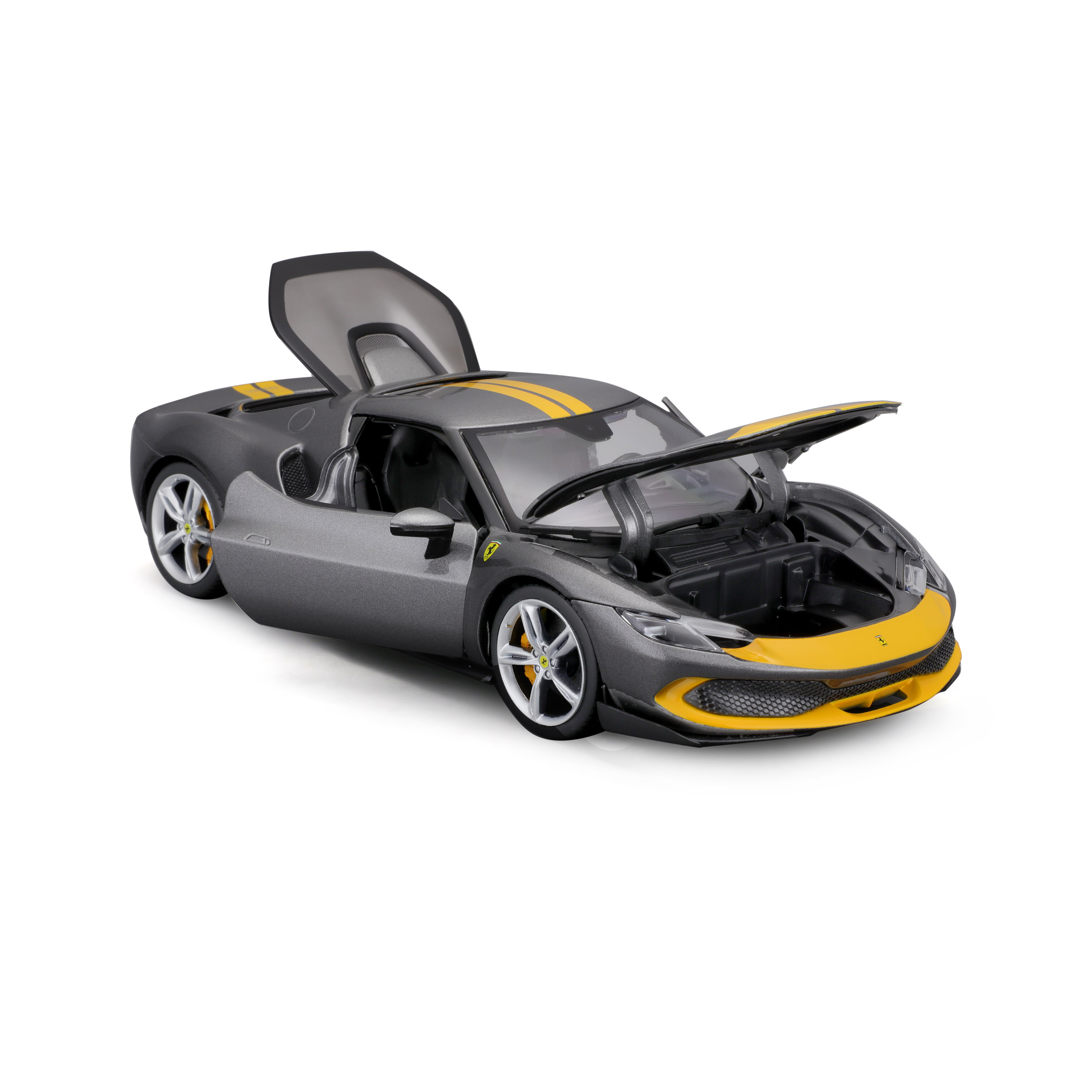 Ferrari 296GTB Maßstab 1:18) (grau/gelb, BBURAGO Assetto Spielzeugauto Fiorano