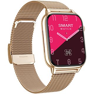 Smartwatch - SYNTEK Gold Smartwatch Tensión arterial Pulsómetro Monitor de oxígeno NFC Reloj con correa de acero, Oro, Oro