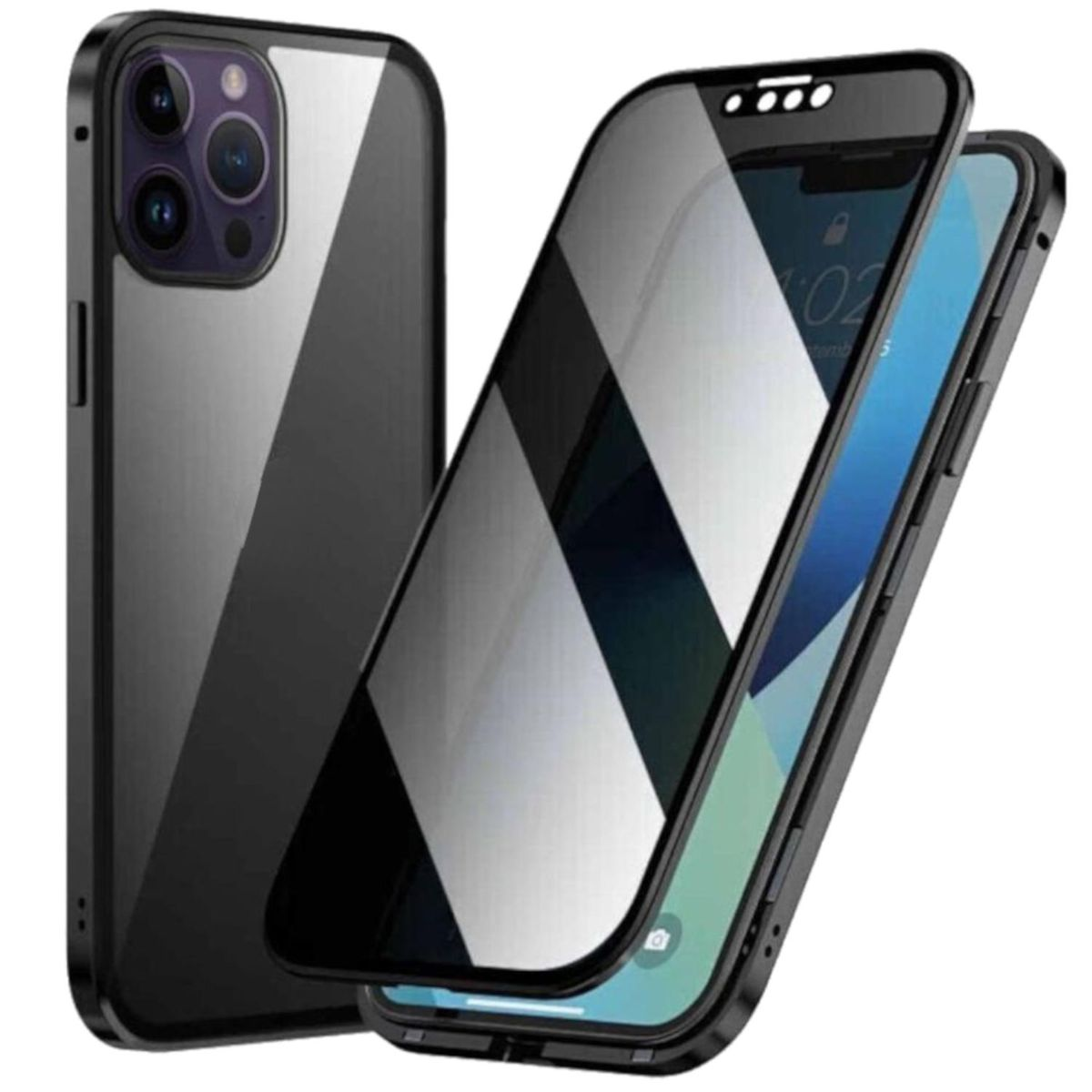 Schwarz Magnet iPhone Pro Schutz, Transparent Cover, WIGENTO Max, Apple, Glas 360 14 / Full Grad