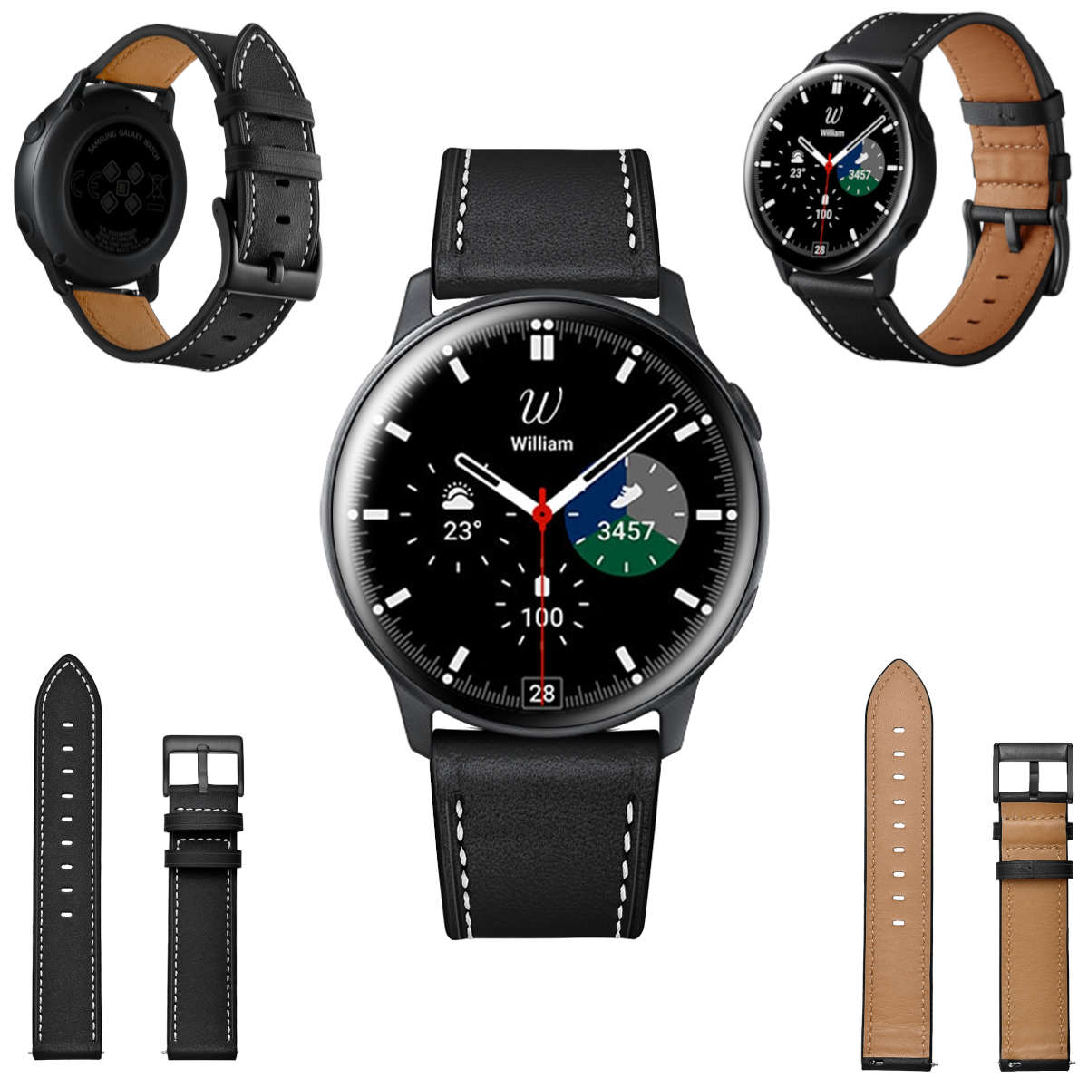 WIGENTO Echt Leder Design mm, 5 Watch / 45mm / Watch 44 47 / 42 Classic Pro 40 Samsung, 5 Galaxy Watch 43 Schwarz 46 Ersatzarmband, Band, / / mm 6 4 mm 4 6 