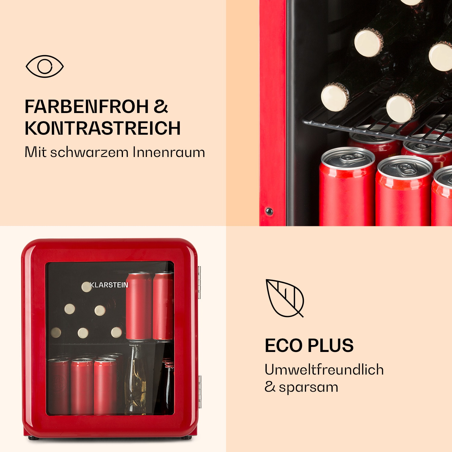 KLARSTEIN PopLife Rot) Mini-Kühlschrank (EEK F