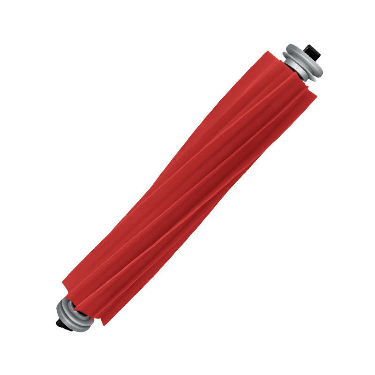 Czerwona szczotka rolkowa do odkurzacza, z czarnymi i srebrnymi detalami. Widok z diagonali. Białe tło.