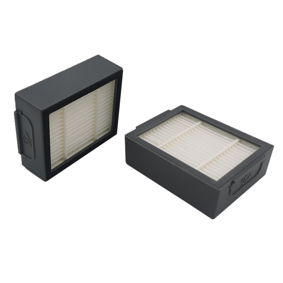 Dos repuestos de filtro de aire rectangulares con un filtro blanco dentro de un marco negro.