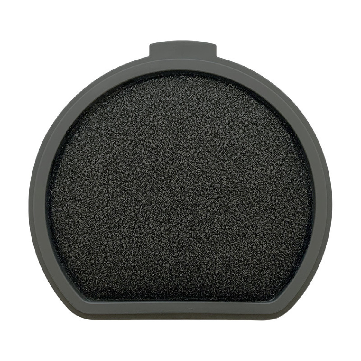 Dunkelgrauer Luftfilter mit schwarzem, strukturiertem Innenraum und grauem Rand.