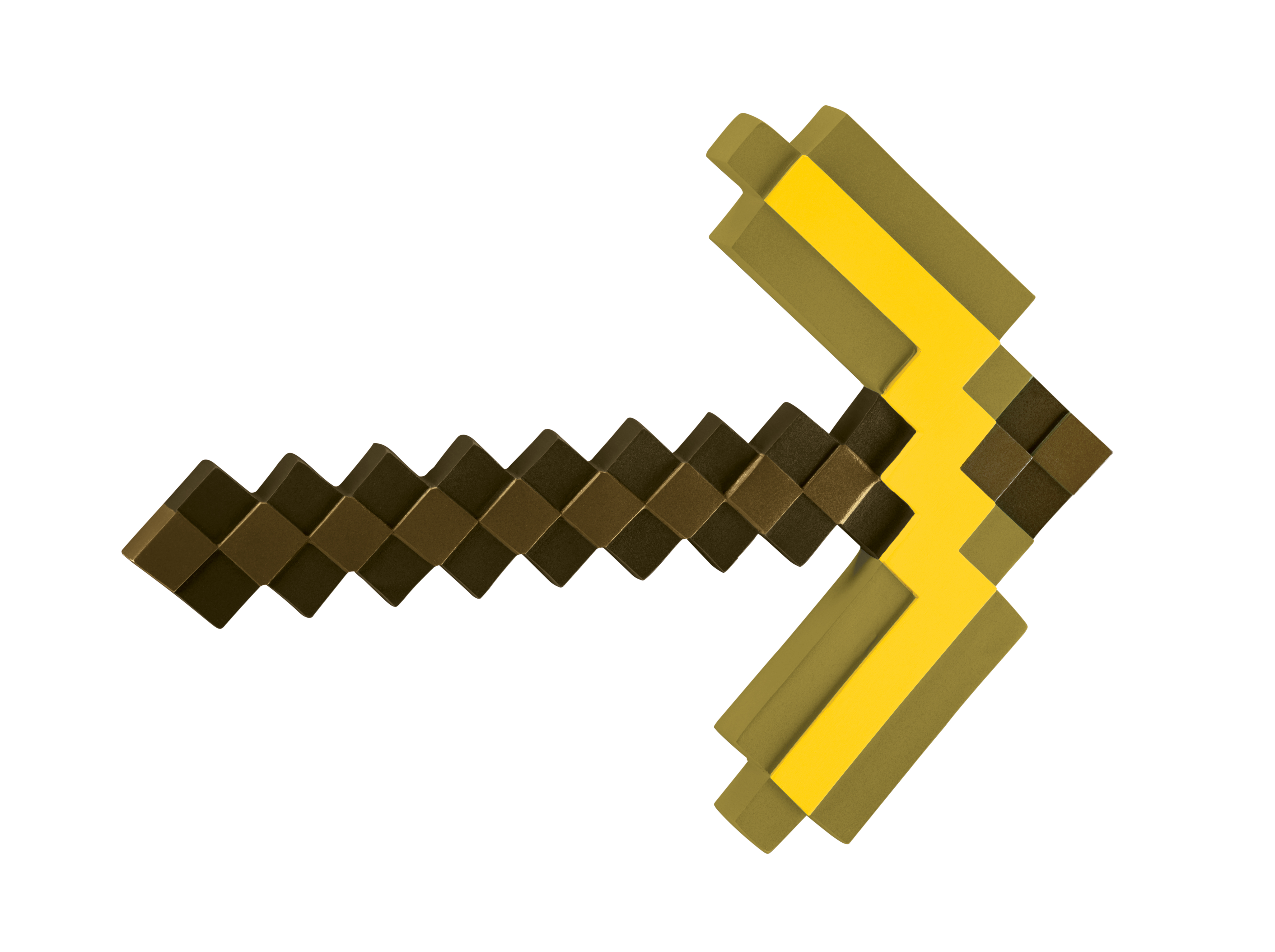 Minecraft-Spitzhacke-Spielzeug mit braunem Griff und gelbem Spitzhackenkopf.