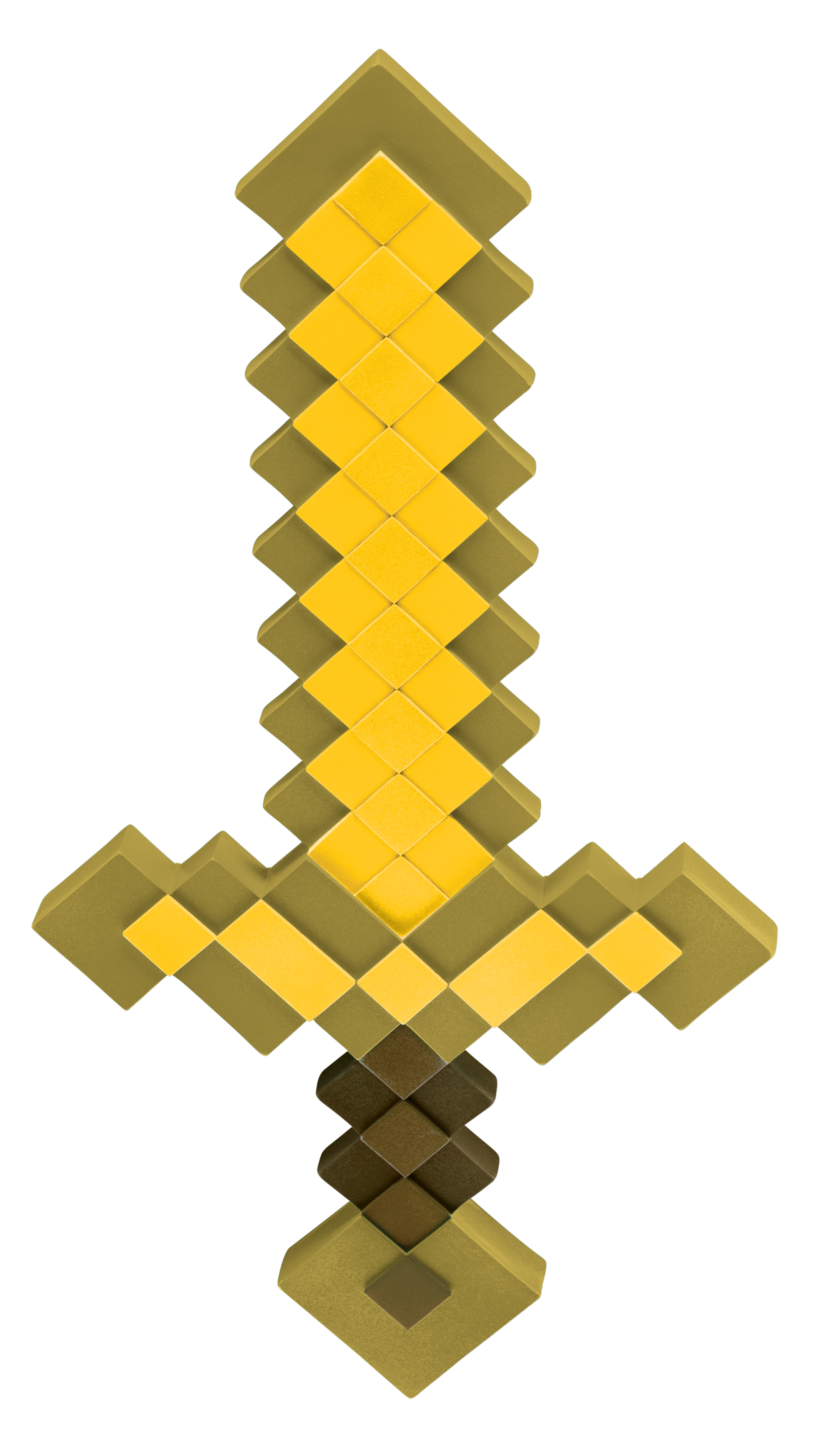 Ein Minecraft-Goldschwert, mit braunem Griff und gelber Klinge, vor weißem Hintergrund.