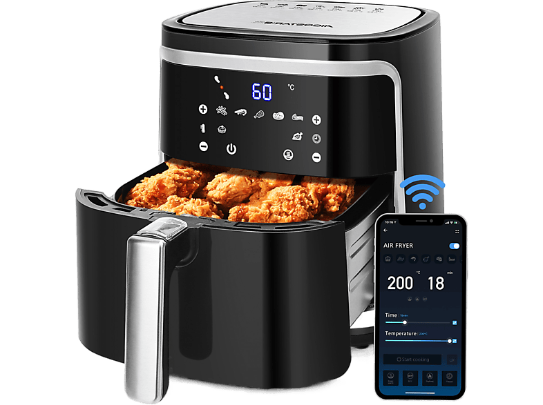 Freidora sin aceite - AIGOSTAR Cube Smart, 1900 W, Negro