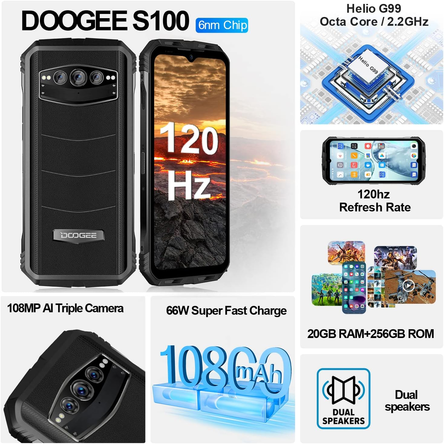 S100 120Hz 108MP SIM Dual 20GB+256GB DOOGEE GB 10800mAh/66W Blau 256 4G
