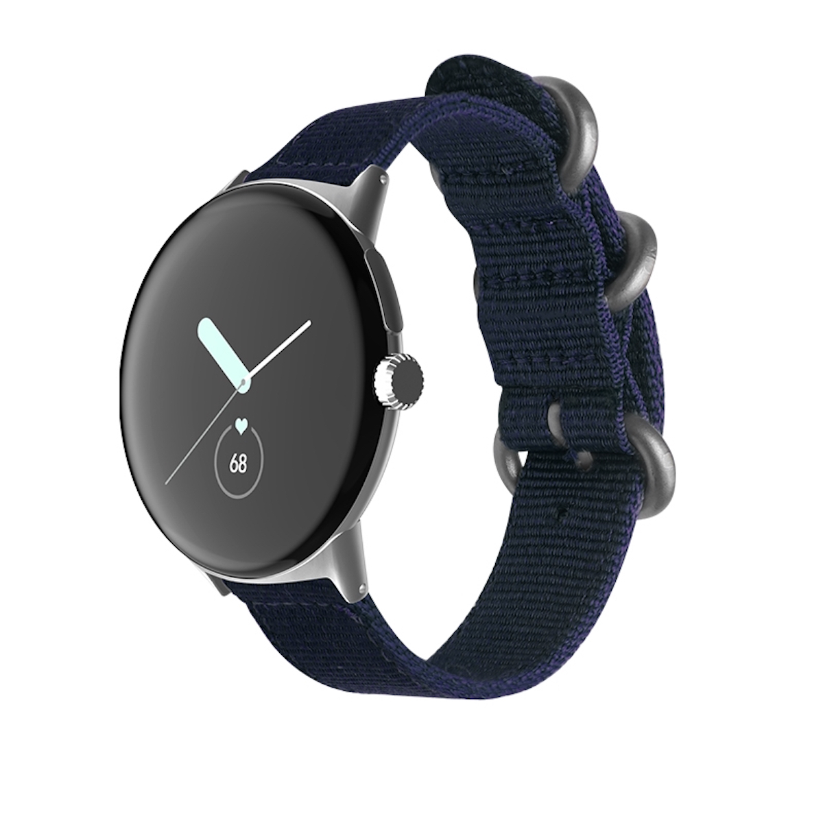 WIGENTO Gewebtes Nylon Design Band, Ersatzarmband, D-Blau Google, Pixel Watch Silber / 2, + 1