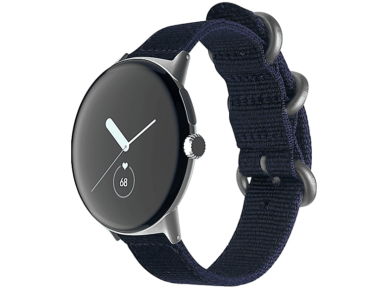 WIGENTO Gewebtes Nylon Design Band, Ersatzarmband, D-Blau Google, Pixel Watch Silber / 2, + 1