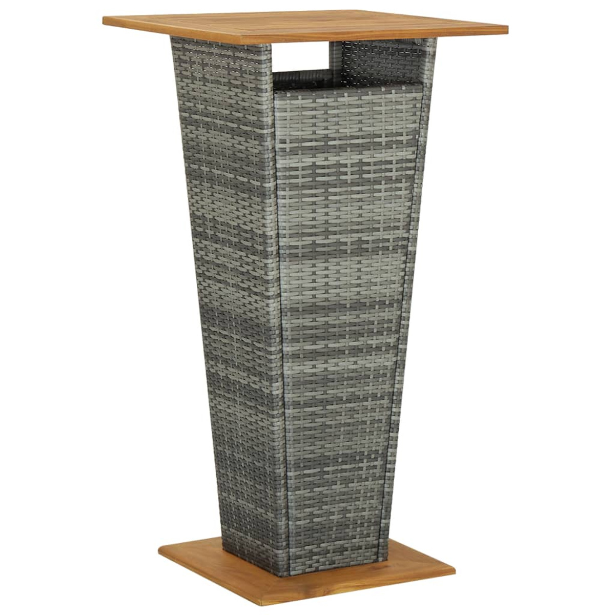 Hoher Outdoor-Bartisch mit Holzplatte.