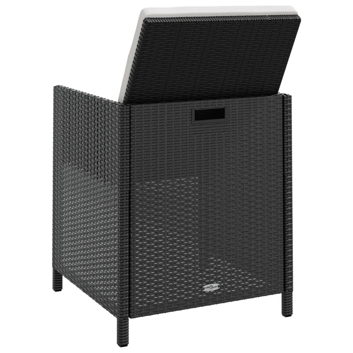 Schwarze Korbstau box mit offenem Deckel, weißes Kissen.