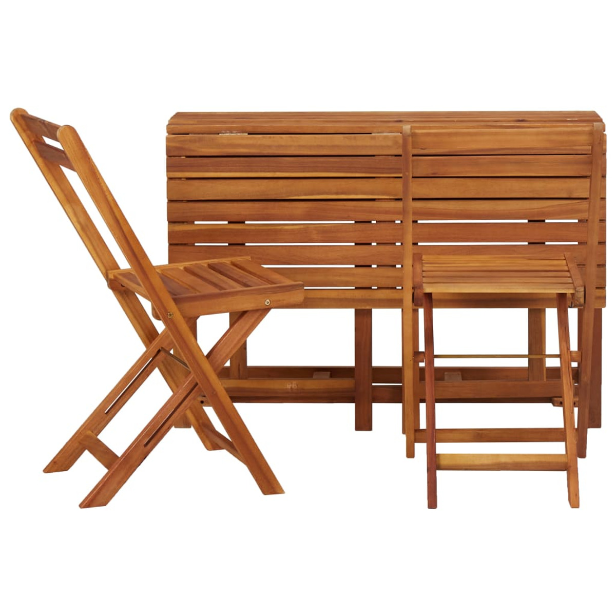 Klappbares Tisch- und Stuhlset aus Holz in natürlicher Holzfarbe.