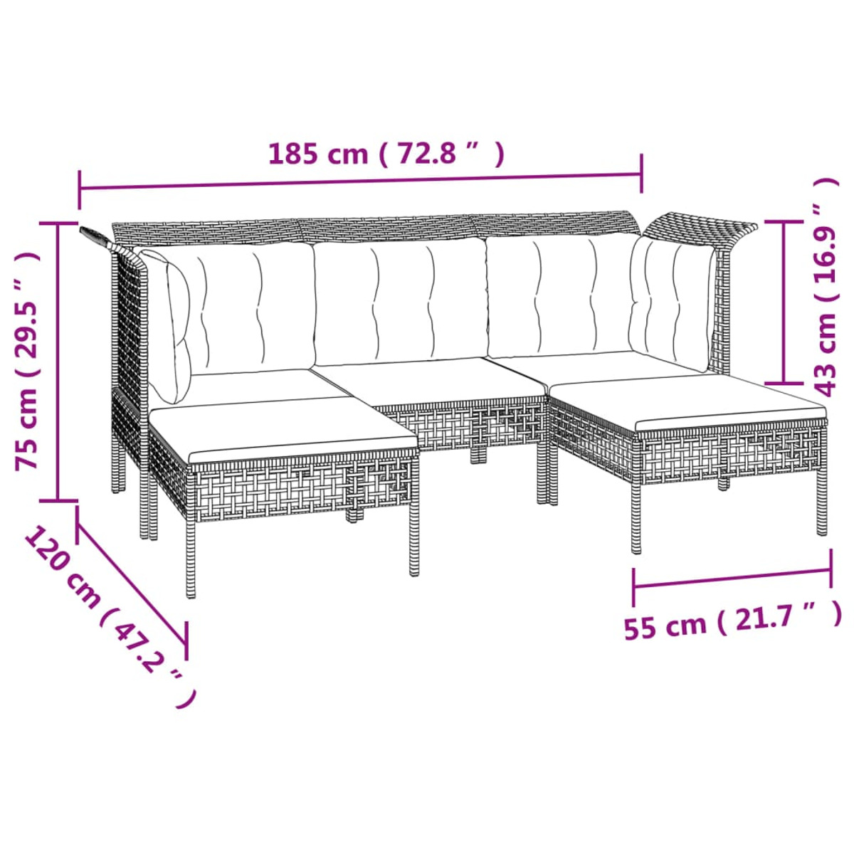 und Gartentisch- 319664 Grau VIDAXL Stuhlset,