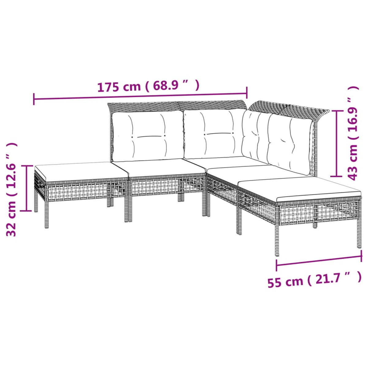 Gartentisch- und Grau VIDAXL 3187591 Stuhlset,