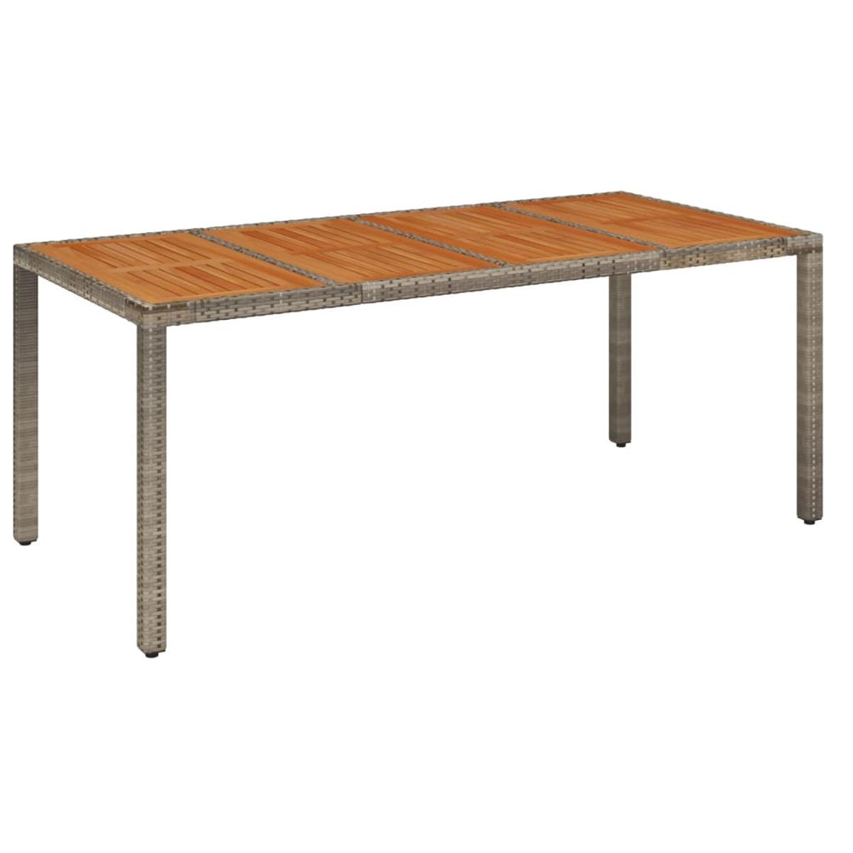 Rechteckiger Tisch mit Holzlatten und grauen Beinen, weißer Hintergrund.