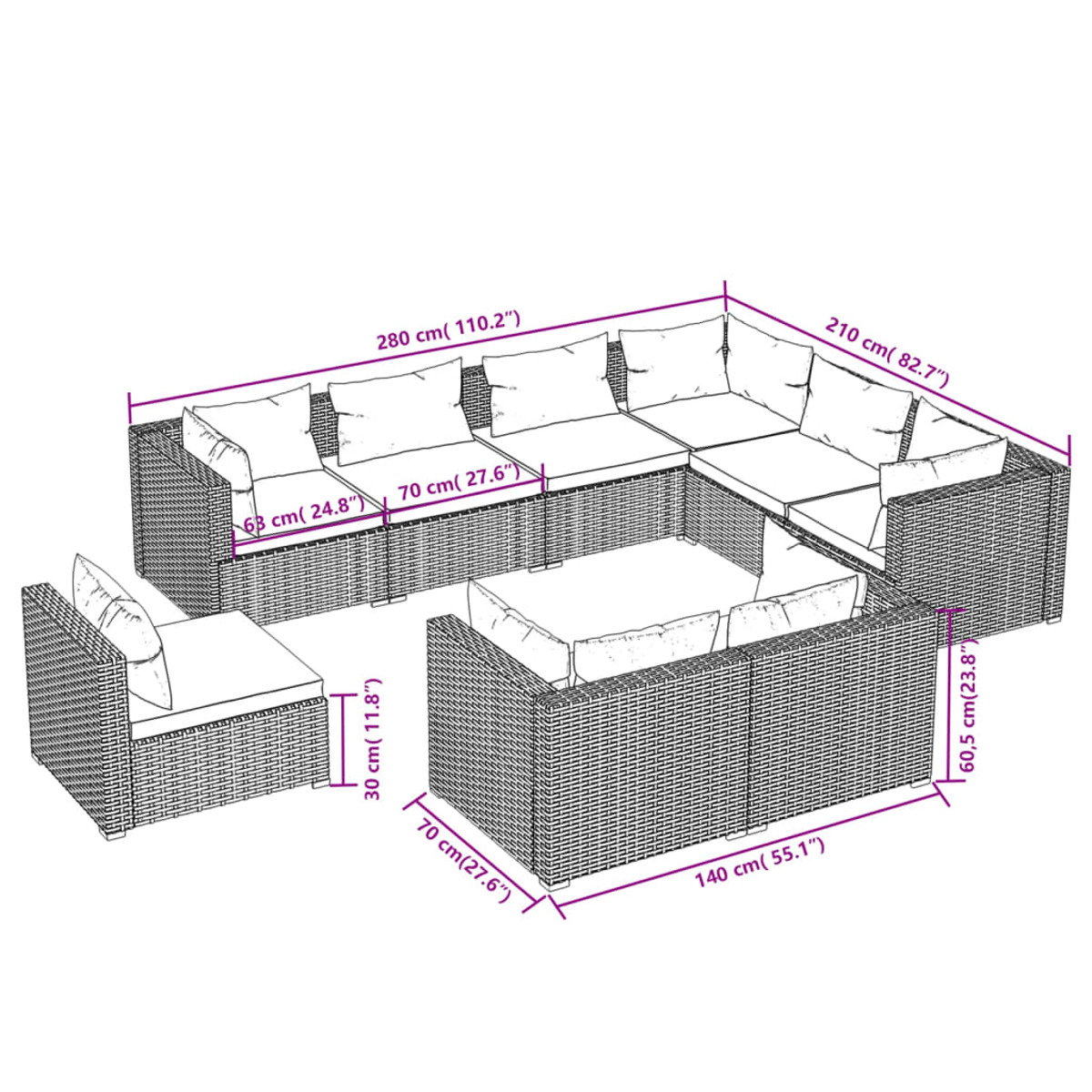 Grau 3102646 Stuhlset, und Gartentisch- VIDAXL