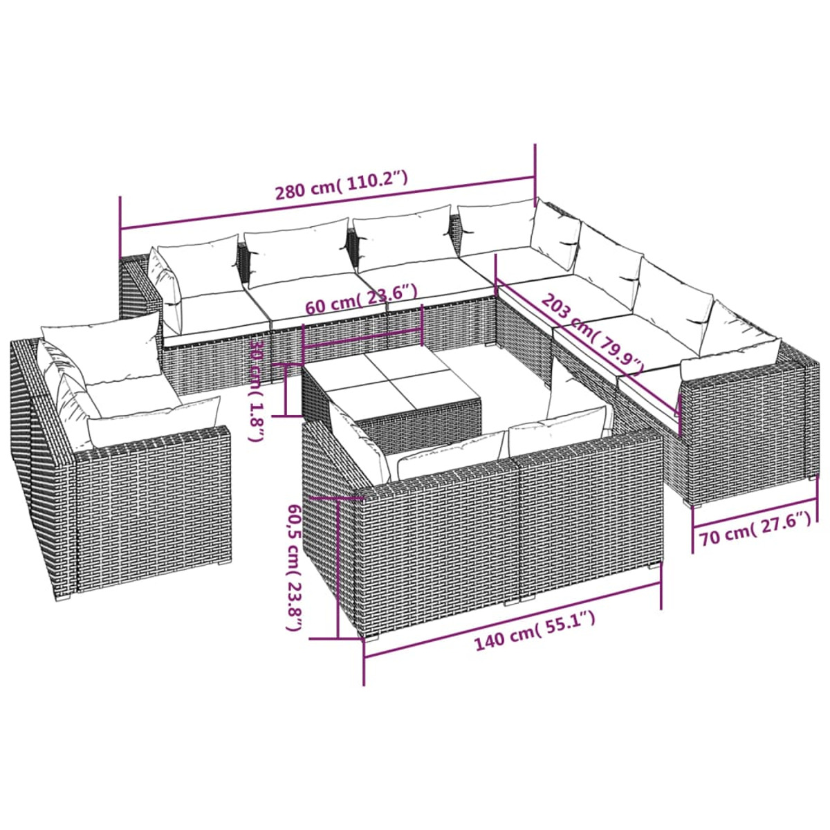 VIDAXL Grau Stuhlset, und Gartentisch- 3102886