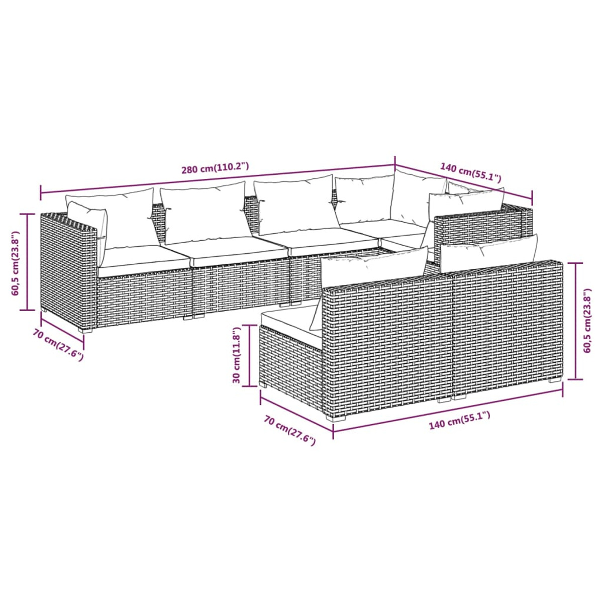 Stuhlset, Gartentisch- und 3102383 VIDAXL Schwarz