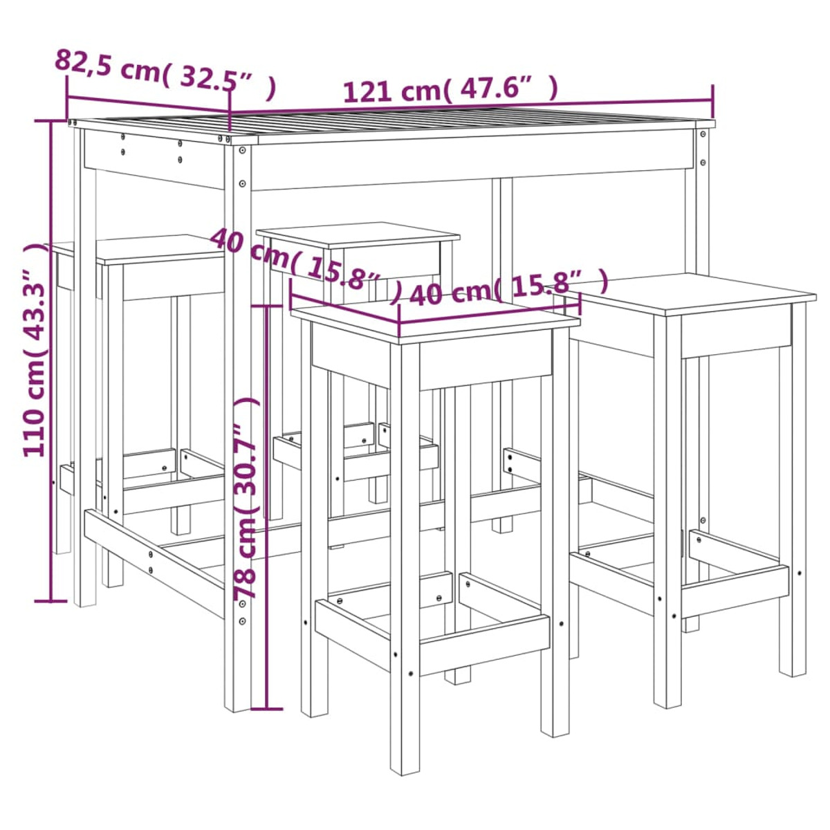 VIDAXL 3154748 Gartentisch- Stuhlset, und Braun