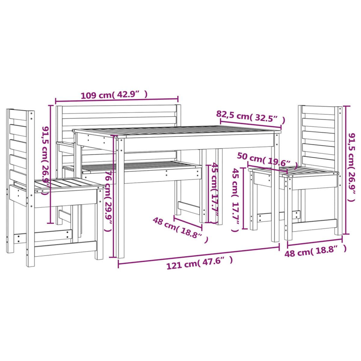 Stuhlset, 3154694 Braun VIDAXL und Gartentisch-