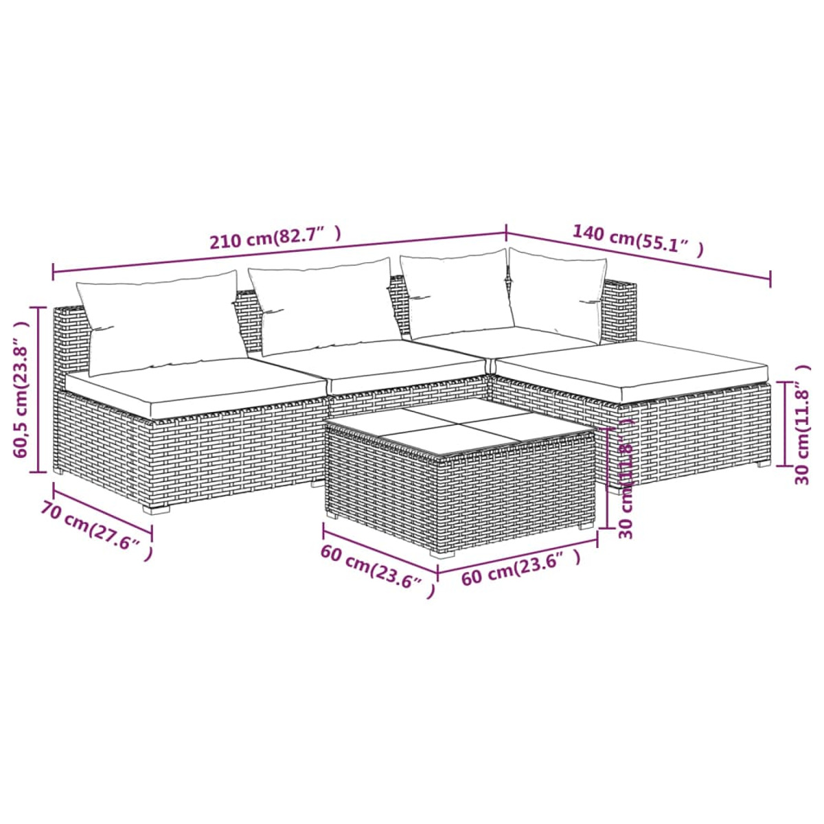 und 3101621 VIDAXL Gartentisch- Grau Stuhlset,