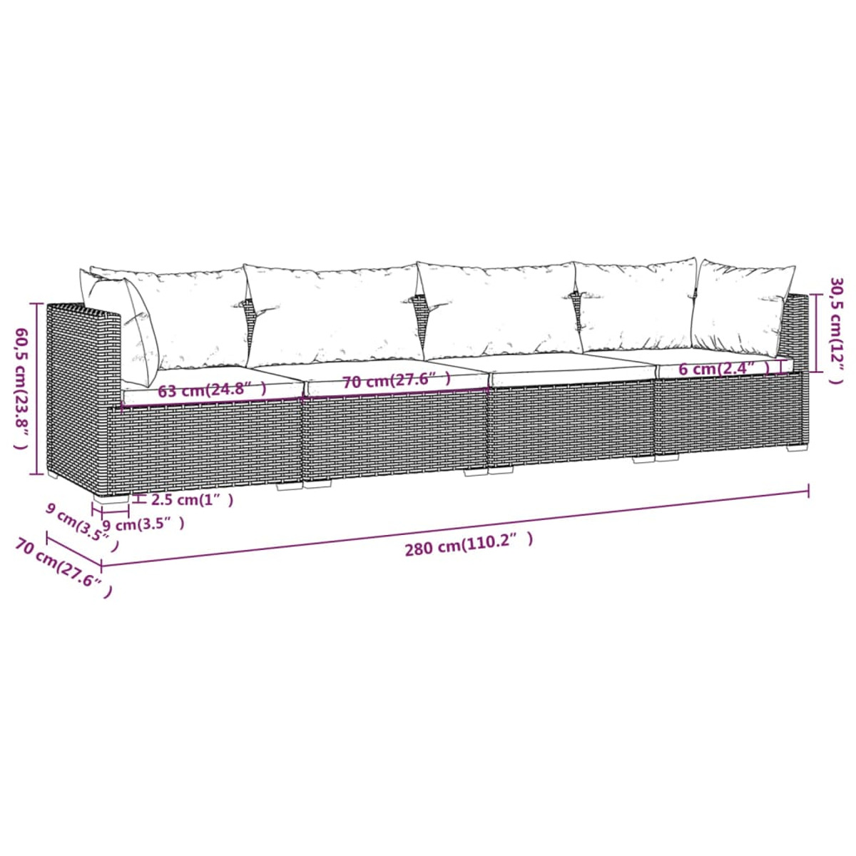 VIDAXL 3101425 Gartentisch- und Schwarz Stuhlset