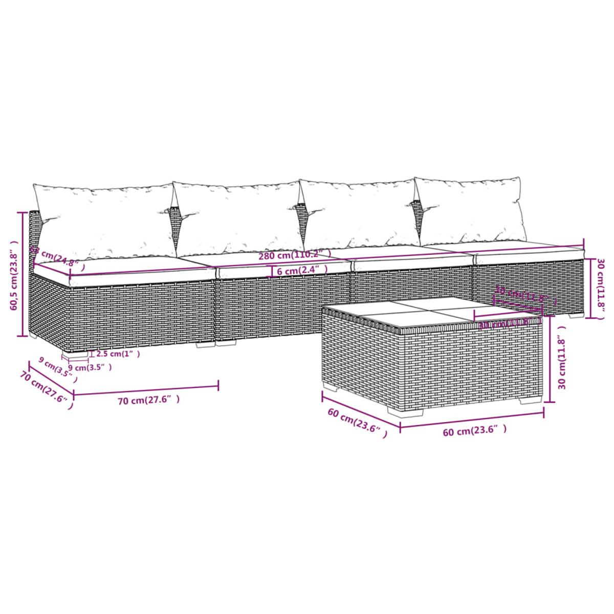 Stuhlset, Gartentisch- und 3101414 Grau VIDAXL