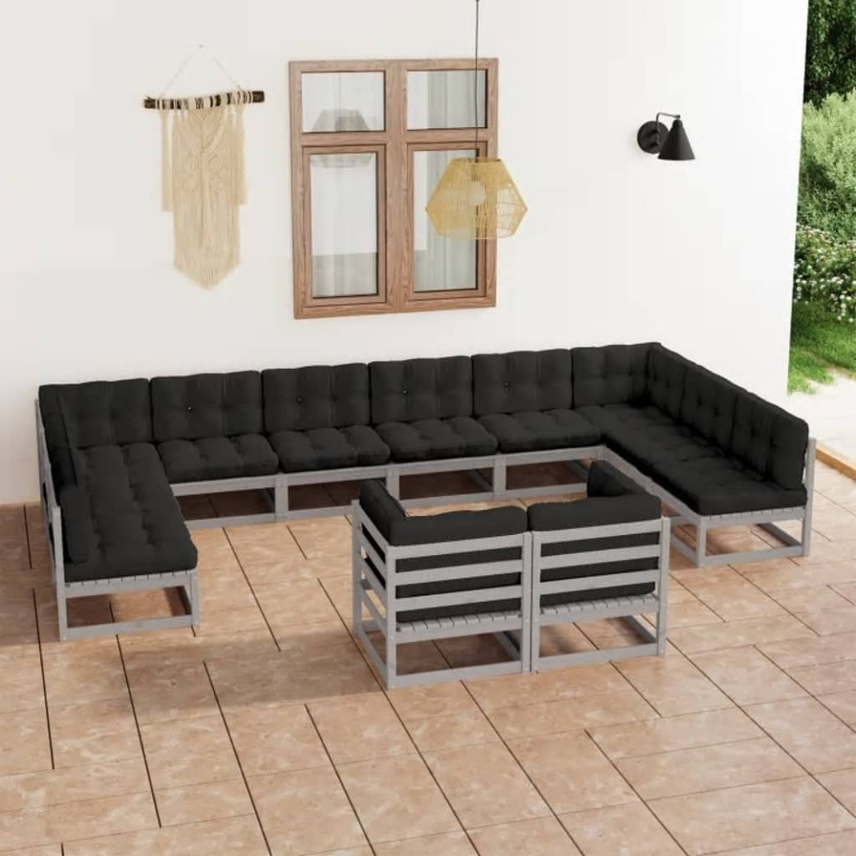 Stuhlset, Grau 3077276 VIDAXL und Gartentisch-