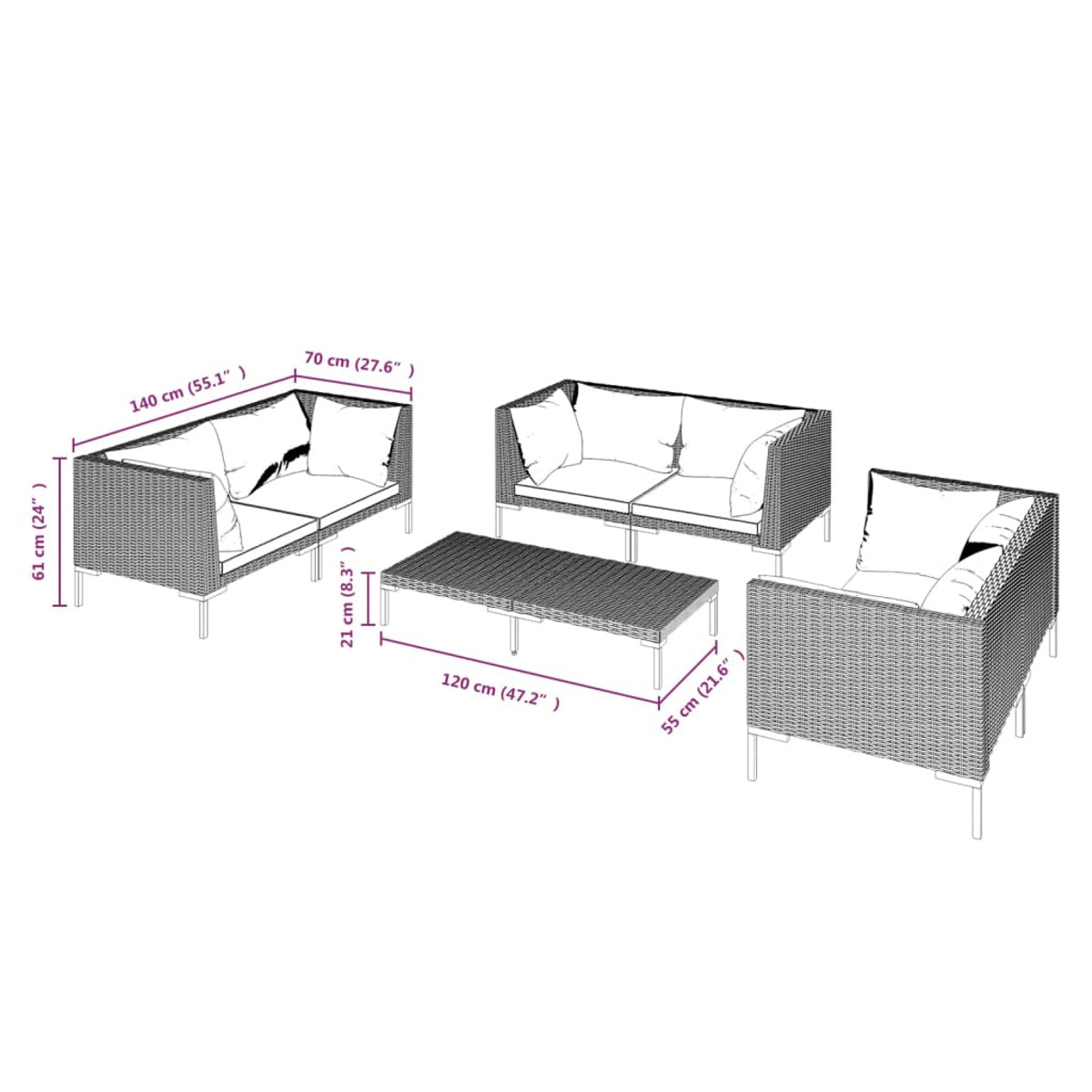 Stuhlset, VIDAXL Gartentisch- und 3099831 Schwarz