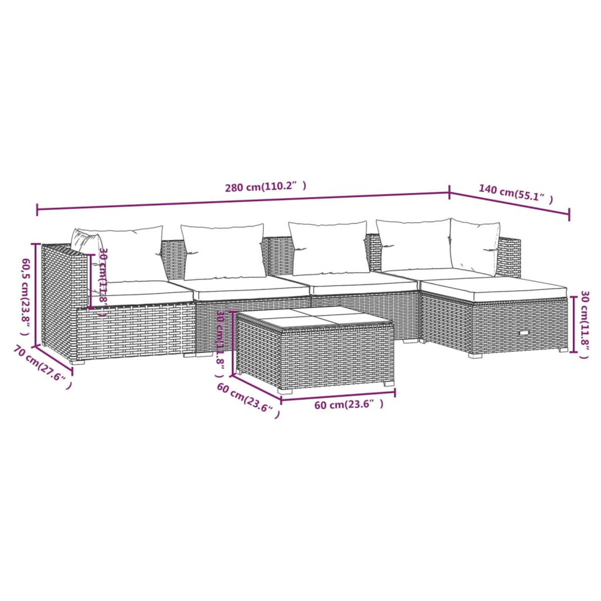 und Stuhlset, 3101670 Grau Gartentisch- VIDAXL