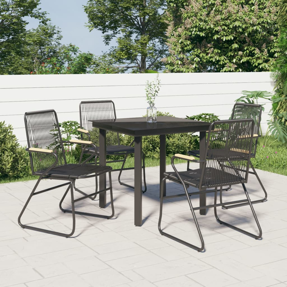 Schwarz Gartentisch- Stuhlset, VIDAXL 3099210 und