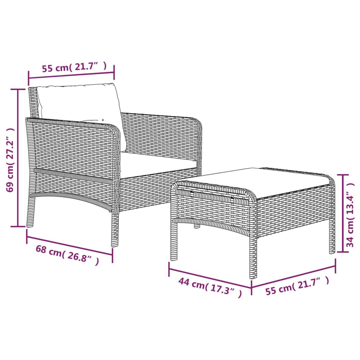 Gartentisch- Stuhlset, 319679 und VIDAXL Grau