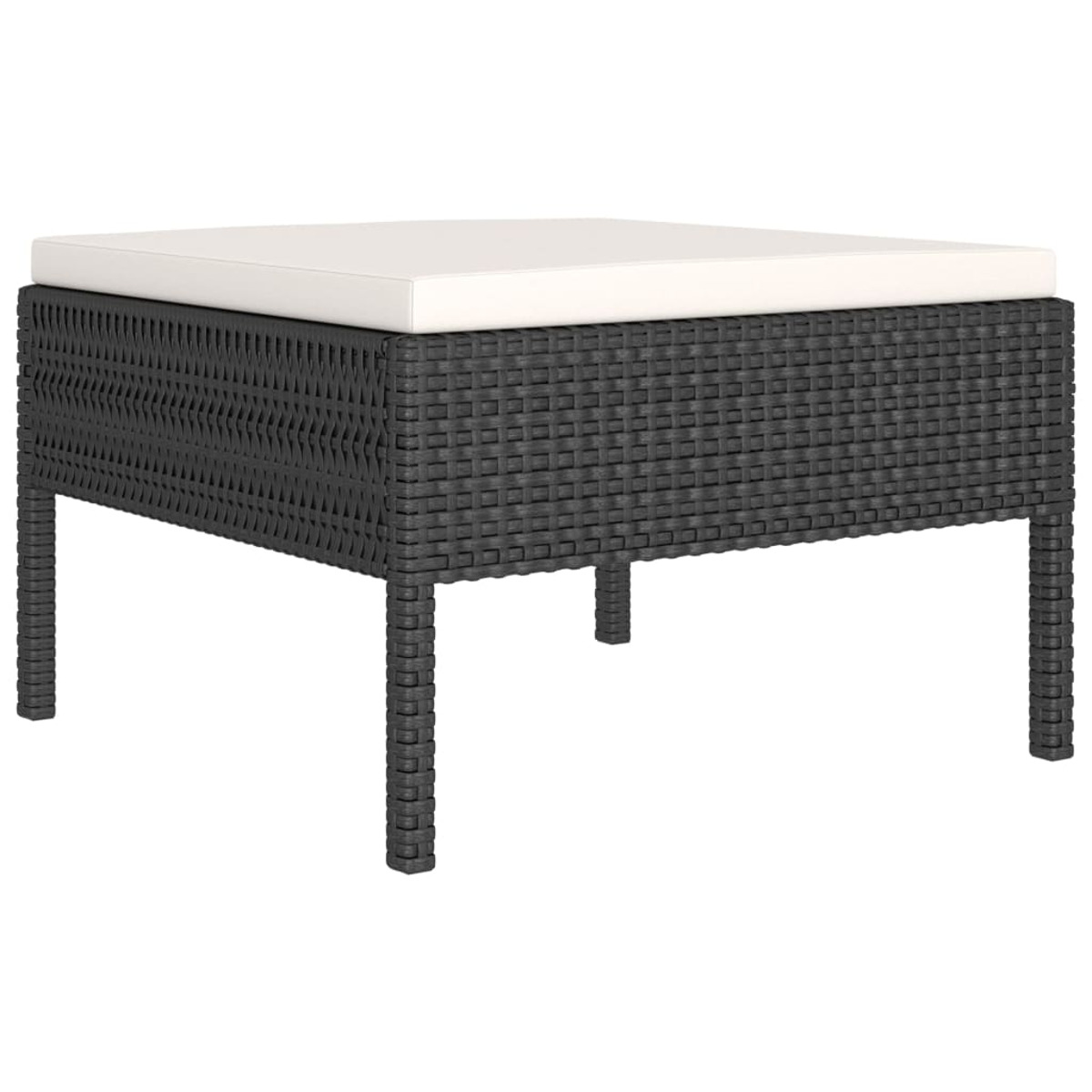 Schwarzes gewebtes Ottoman mit weißem Kissen. Quadratische Form.
